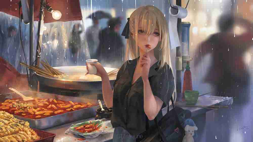吃货女子 炒货 年糕 撸串 饮料 6k动漫壁纸.jpg